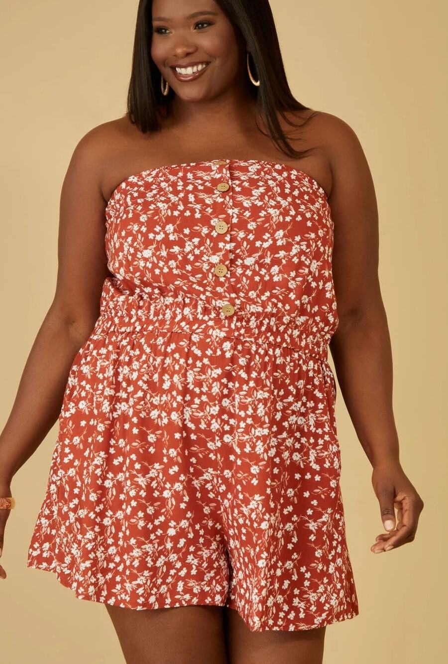 JUNIOR’s PLUS Size 3X Women’s Floral Print Strapless Romper | NEW with Tags